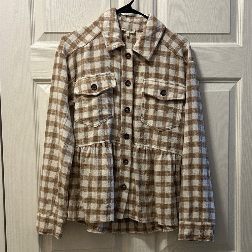 Brown Plaid Button-Up Jacket